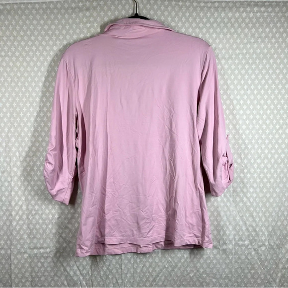 J. McLaughlin Pink Nylon Roll Tab Sleeve Top - Picture 6 of 6